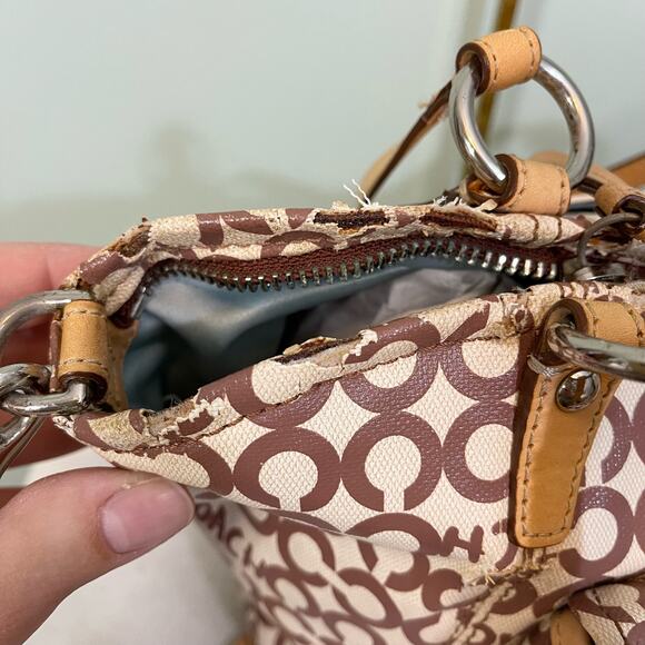 COACH Womens Satchel Shoulder Handbag Purse Signature Coated Canvas Brown Tan - Picture 15 of 16